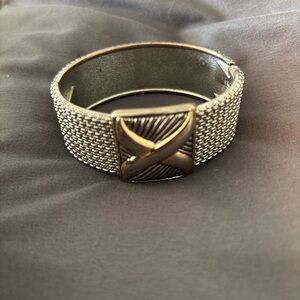 Silver-Tone Mesh Cuff Bracelet with Gold Accent